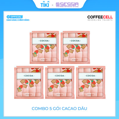 Combo 5 Gói Cacao và Dâu Tây Với Nhân Sâm Trắng Thượng Hạng COFFEECELL (5 gói x 15g) - Vị Đậm Đà, Hương Sảng Khoái - Hàng Chính Hãng