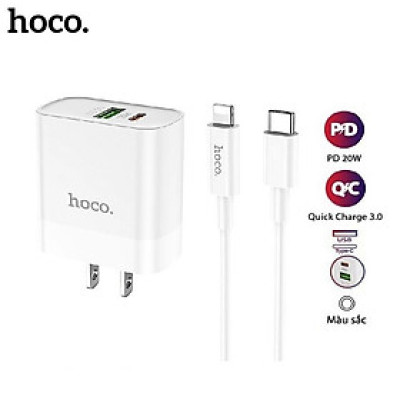 Bộ Sạc Nhanh Cho Iphone PD20W Hoco C80/C80A/C109 2 cổng Usb và Type-C kèm dây sạc Type-C sang iPhone 1M Sạc 0-50% Pin trong 30 phút - Hàng chính hãng