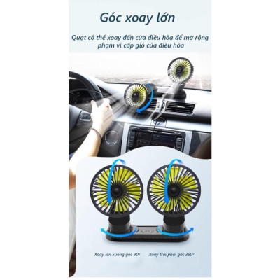 Quạt Đôi Mini 360 Độ Công Suất Lớn F404, Để trong xe ô tô hoặc trên bàn làm việc, văn phòng độ ồn thấp