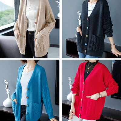 Áo Khoác Cardigan Nữ Cổ V Phong Cách Thu Đông Hàn Quốc ALN043 MayHomes Chất Liệu Len