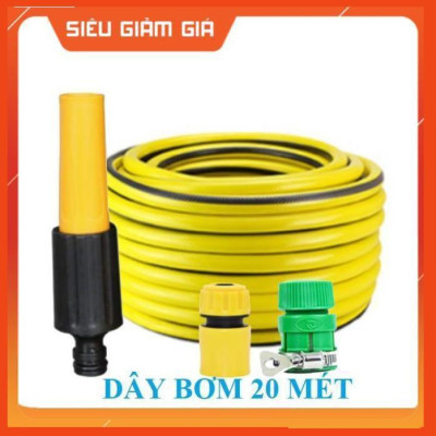 Bộ dây vòi xịt nước rửa xe, tưới cây . tăng áp 3 lần, loại 20m 206622-5 cút sập, nối vàng 