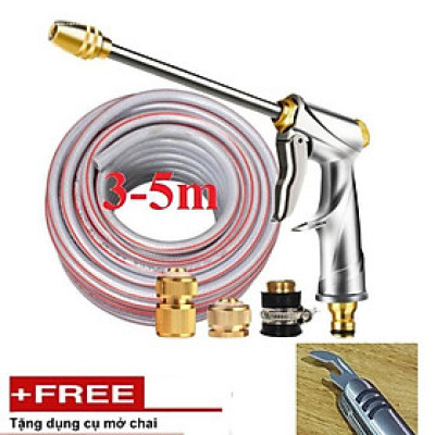  Bộ dây vòi xịt nước rửa xe, tưới cây .tăng áp 3 lần,loại 3m,5m 206701-2 đầu đồng,cút đồng,nối đồng+ tặng mở chai