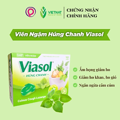 Kẹo ngậm Viasol húng chanh Vietnat giảm ho ấm họng - hộp 100 viên