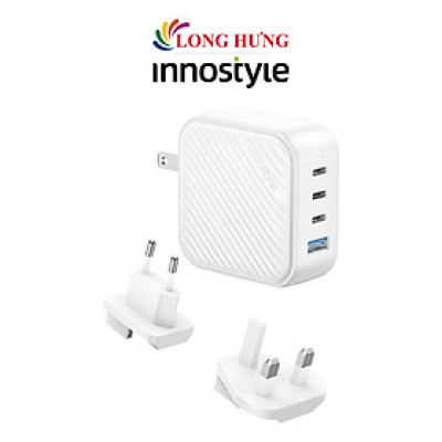 Cốc sạc Innostyle GaN SuperCube with Switch Convertible Plug UK+EU 1USB 3Type-C 100W IC100GWHT - Hàng chính hãng