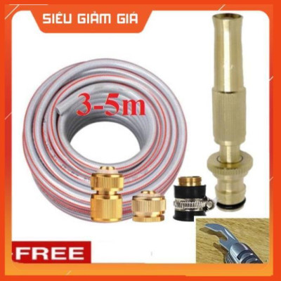 Bộ dây vòi xịt nước rửa xe, tưới cây . tăng áp 3 lần,loại 3m,5m 206587 đầu đồng,cút đồng+ tặng mở chai
