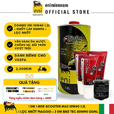 (HCM) Combo nhớt Eni Scooter 10W40 1.2L + Lọc nhớt vespa + 3 Nhớt Lap 80W90 120ML dành cho vespa