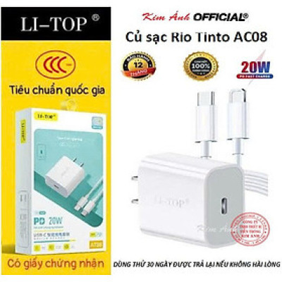 Bộ sạc LI-TOP AT08 chân IOS (L), sạc nhanh PD 20W có chứng nhận 3C tiêu chuẩn quốc gia, hàng chính hãng bảo hành 12 tháng