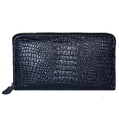 Ví nữ Huy Hoàng da bò cao cấp vân nhỏ 1 khóa màu đen HC3170