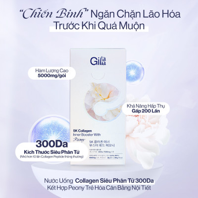 NƯỚC UỐNG COLLAGEN GILAA SIÊU PHÂN TỬ 300DA GILAA KẾT HỢP PEONY TRẺ HÓA CÂN BẰNG NỘI TIẾT (20g x 15 gói)