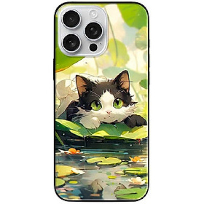 Ốp lưng cho IPhone 15 - 15 Plus - 15 Pro - 15 Pro Max - 16 - 16 Plus - 16 Pro - 16 Pro Max - Mèo Tam Thể Lá Sen - Hàng Chính Hãng