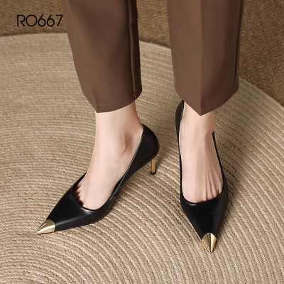 Giày nữ cao gót mũi nhọn, da lì ROSATA RO667 -8p- Đen - HÀNG VIỆT NAM - BKSTORE