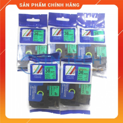 Nhãn In HZE-761 - Đen nền xanh lá 36mm x 8m - Dùng cho máy in BROTHER - AIMO - PUTY [Hàng nhập khẩu]
