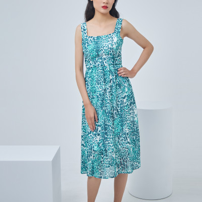 Đầm voan hoa xòe 2 dây Maxivic, La Mộc - LM0122127