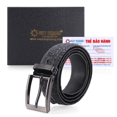 Thắt Lưng Nam Da Cá Sấu Gai Bụng Bản Lớn Đầu Kim Huy Hoàng HT4228 - Đen