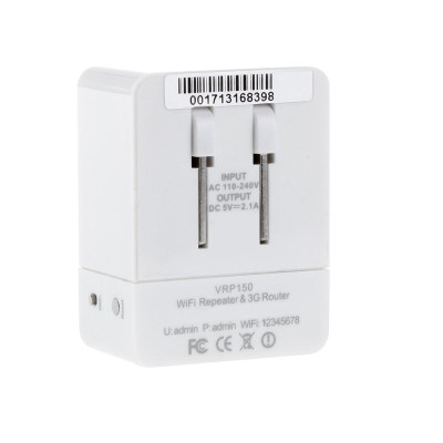 Bộ lặp Wi-Fi mini  150Mbps VRP150 802.11b / g / n Bộ định tuyến không dây 3G 2.1A có Bộ sạc 3 trong 1