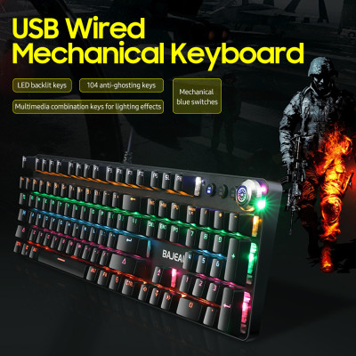 Bàn phím cơ có dây BAJEAL chơi game có đèn nền LED,di chuyển với Công tắc màu xanh