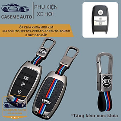 Ốp Chìa Khóa KIA Soluto, Seltos, Cerato, Sorento, Rondo 3 Nút Chất Liệu Hợp Kim, Kèm Móc Treo Cao Cấp - Hàng Nhập Khẩu