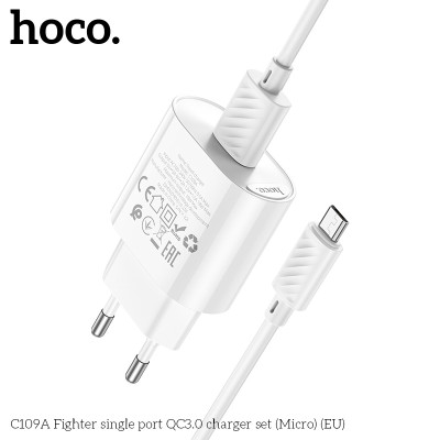 Bộ củ cáp sạc nhanh 18W, QC3.0A cổng usb ra micro, sạc nhanh điện thoại android C109A - Hàng chính hãng