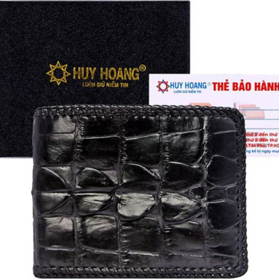 Ví Nam Da Cá Sấu Đan Viền Gai Huy Hoàng HT2222 (12.5 x 10 cm) - Đen