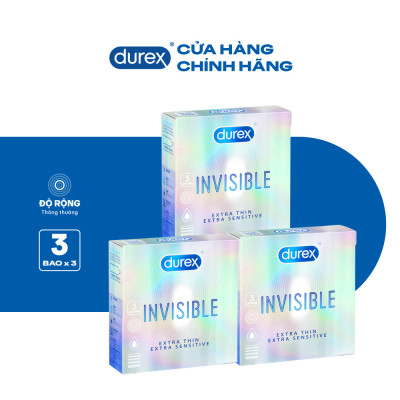 Bộ 3 hộp bao cao su Durex Invisible  Extra Thin Extra Sensitive siêu mỏng, size 52mm, 3 bao/hộp