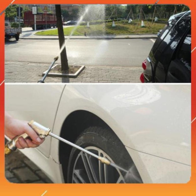 Bộ dây vòi xịt nước rửa xe, tưới cây ,tăng áp 3 lần,loại 3m,5m 206701-3 đầu đồng,cút nối nhựa vàng+  mở chai