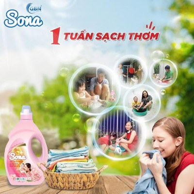 Nước giặt sinh học SONA 3.6L giặt xả quần áo 2 trong 1 mềm mại lưu hương 24h