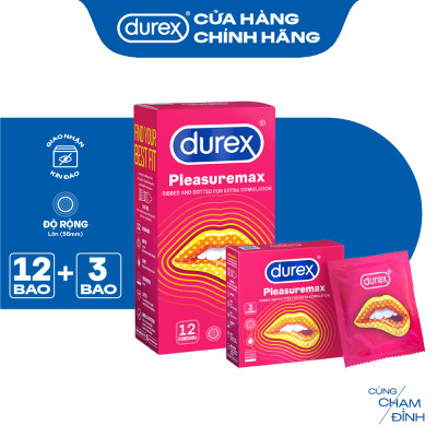 Bộ bao cao su Durex Pleasuremax gân gai, size 56mm, 1 hộp 12 bao và 1 hộp 3 bao