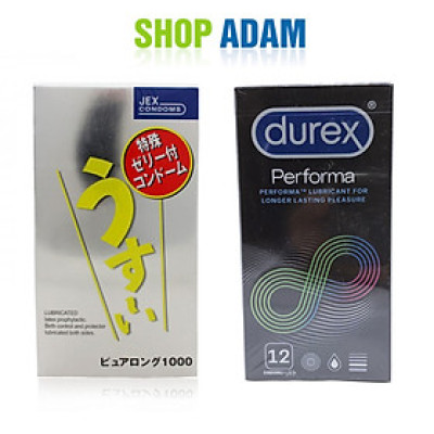Combo 2 Hộp Bao Cao Su Chống Xuất Tinh Sớm Jex Usui Pure Long 1000 (Hộp 12 Chiếc) Và Durex Perfoma (Hộp 12 Chiếc) - Hàng Chính Hãng 100% - Che Tên Sản Phẩm 