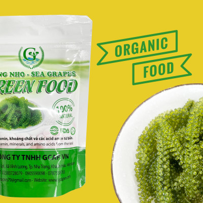 Rong nho biển GREEN FOOD - Sea grapes - Giàu vitamin, khoáng chất và các axit amin - Combo 2 túi zipper 100G tặng kèm nước chấm mè rang 180ml