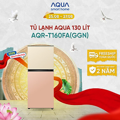 [SẢN PHẨM MỚI 2025] Tủ lạnh AQUA 130 lít ngăn đá trên AQR-T160FA(GGN) - Màu Be hồng - Freeship toàn quốc - Bảo hành 2 năm - Hàng chính hãng