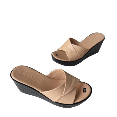 Dép Nữ Quai Chéo Đế Xuồng HÀ NAM Da Bò Thật Cao Cấp 7cm DNU2122