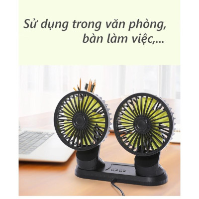 Quạt Đôi Mini 360 Độ Công Suất Lớn F404, Để trong xe ô tô hoặc trên bàn làm việc, văn phòng độ ồn thấp