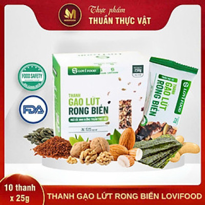 Thanh Gạo Lứt Rong Biển Lovifood 250g (10 gói x 25g) - Cung Cấp Vitamin và Khoáng Chất, Giúp Cân Đối Dinh Dưỡng, Tốt Cho Sức Khỏe, Bổ Sung Chất Đạm và Chất Xơ, Tốt Cho Tim Mạch, Huyết Áp - Người Ăn Kiêng, Ăn chay, Người Tập Gym, Yoga, Giảm Cân, Tiểu Đường