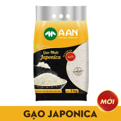 Gạo Nhật Japonica Túi 5Kg ( A An) - Hạt tròn, cơm ngọt, rất dẻo, hạt cơm kết dính