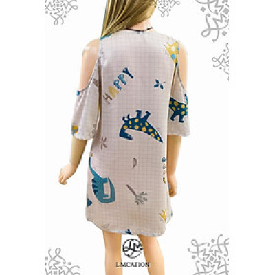 Đầm mặc nhà khoét vai LMcation Tencel - Xanh ngọc hoa văn