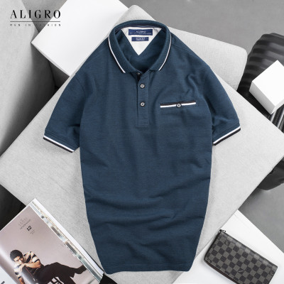 Áo polo nam cộc tay trơn màu xanh đen aligro ALGPLO39