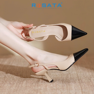 Giày cao gót nữ mũi nhọn, quai sau ROSATA RO680 -5p-Đen Be-HÀNG VIỆT NAM-BKSTORE