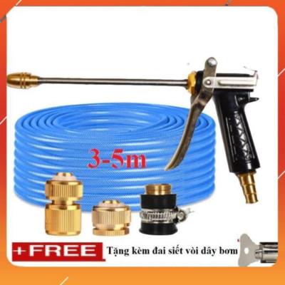 Vòi Xịt️Evoucher Bộ dây vòi xịt nước rửa xe, tưới cây , tăng áp 3 lần, loại 3m,5m 206318 đầu đồng,cút đồng+  đai