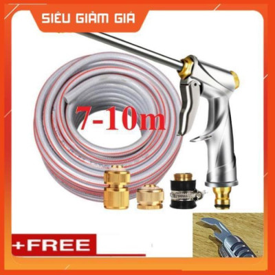 Bộ dây vòi xịt nước rửa xe, tưới cây . tăng áp 3 lần, loại 7m, 10m 206701-2 đầu đồng,cút đồng+ tặng mở chai