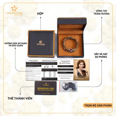 Vòng tay trầm hương tự nhiên 108 hạt mix Đá Phong Thủy  - Trầm Tốc - An yên, đoạn trừ 108 phiền não