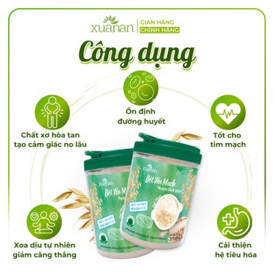 Bột Yến Mạch Nguyên Chất 100% Xuân An [ko đường] Hộp 500G(Tặng Kèm 1 Túi Yến Mạch 150G)
