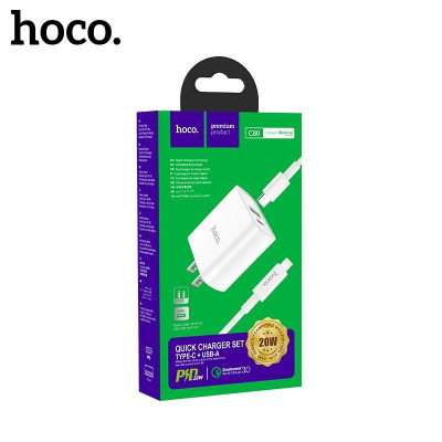 Bộ Sạc Nhanh Cho Iphone PD20W Hoco C80/C80A/C109 2 cổng Usb và Type-C kèm dây sạc Type-C sang iPhone 1M Sạc 0-50% Pin trong 30 phút - Hàng chính hãng