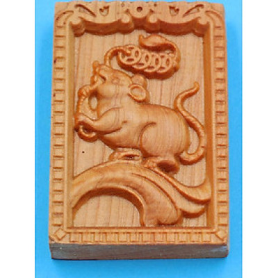 Mặt gỗ hoàng đàn - 12 con giáp - khắc hình tuổi Tý