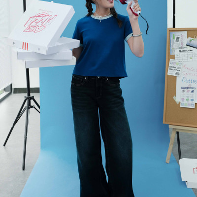 DOTTIE - Áo baby tee phối vải - Xanh - T1128