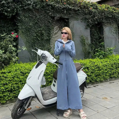 Áo khoác chống nắng nữ toàn thân 2 lớp cao cấp mũ trùm đầu tay xỏ ngón UPF50+ Size XL 53-66kg Vải Umi Cotton Co Dãn 4 Chiều Dày Dặn Làm Mát | Thời Trang | Đa Dụng