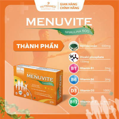 Viên uống Menuvite Spirulina 500 hỗ trợ bổ sung đạm thực vật, vitamin, khoáng chất giúp bồi bổ sức khoẻ, tăng đề kháng
