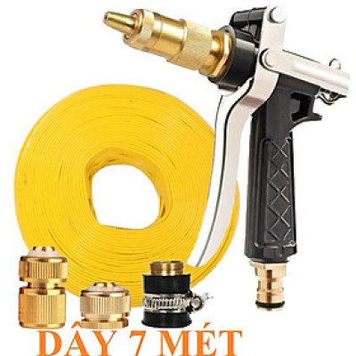 Bộ dây vòi xịt nước rửa xe, tưới cây . tăng áp 3 lần, loại 7m, 10m 206236 đầu đồng,cút đồng,+ tặng móc khoá