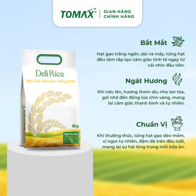 Gạo hữu cơ ST25 Deli Rice thượng hạng, dẻo thơm, ngon nhất thế giới - túi 5kg - TOMAX