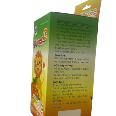Viên ngậm Kingg C (Hộp 30 gói * 10 viên ngậm )- Hỗ trợ tăng cường sức đề kháng cho cơ thể