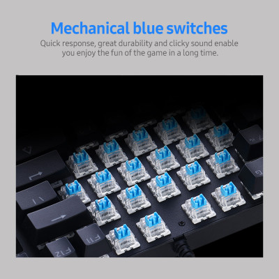 Bàn phím cơ có dây BAJEAL chơi game có đèn nền LED,di chuyển với Công tắc màu xanh